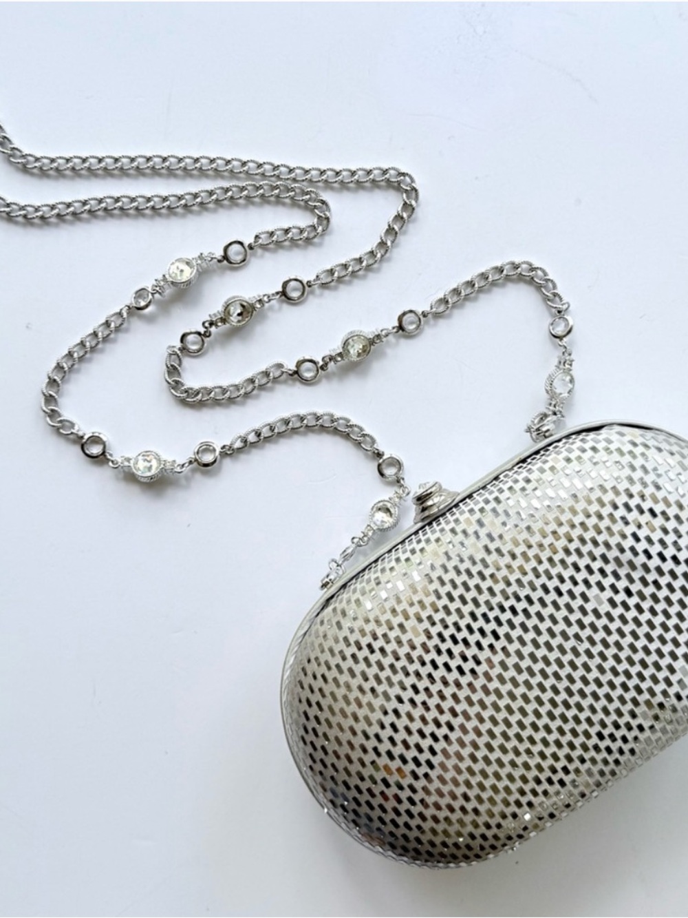 ♦️ ST. JOHN Italy evening bag clutch vintage metallic silver paillette - Picture 3 of 9